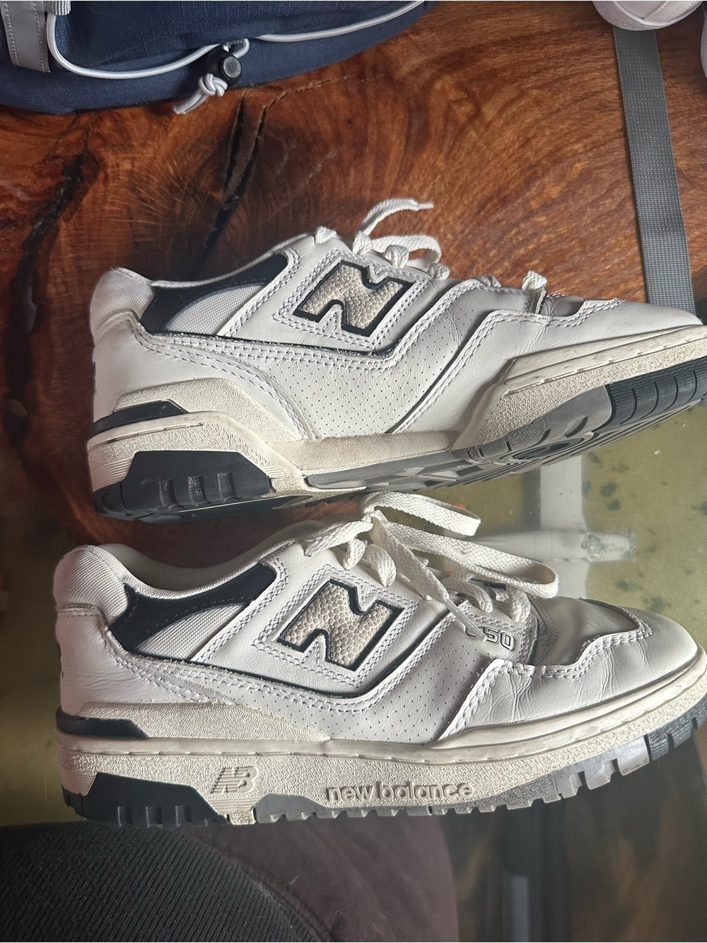 New Balance White and Black Leather Athletic Sneakers